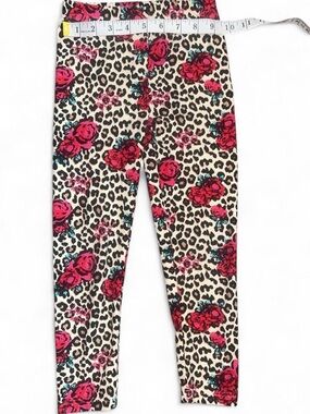 Betsey Johnson Beige Leopard Floral Leggings with Pink Roses